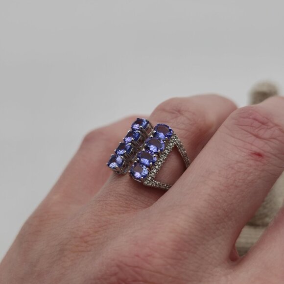 Size 6.5 Sterling Silver Tanzanite With Topaz Accents Open Style Ring A3623 - Picture 6 of 10